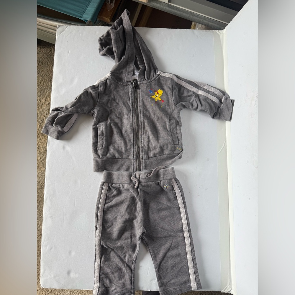 Babies, gray hooded sweatshirt and track pants, matching suit